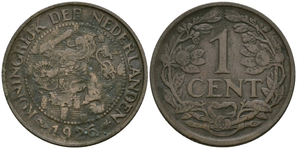Нидерланды 1 цент 1926 Вильгельмина (1890-1948) KM 152 бронза 4576-1067