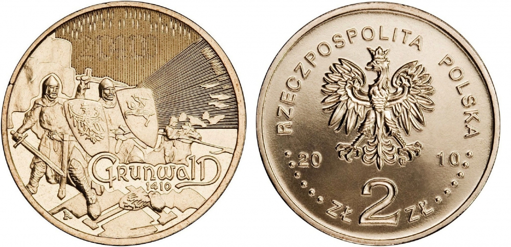 Польша 2 злотых 2010 MW, 600 лет Грюнвальдской битве KM 732 нордик UNC M8-02