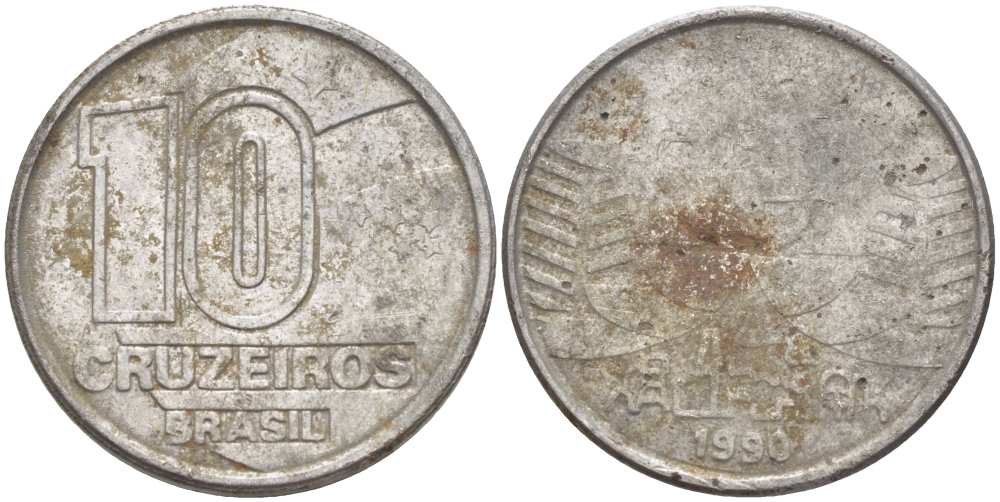 Бразилия 10 крузейро 1990 золотодобыча KM 619.1 нержавеющая сталь 3996-742