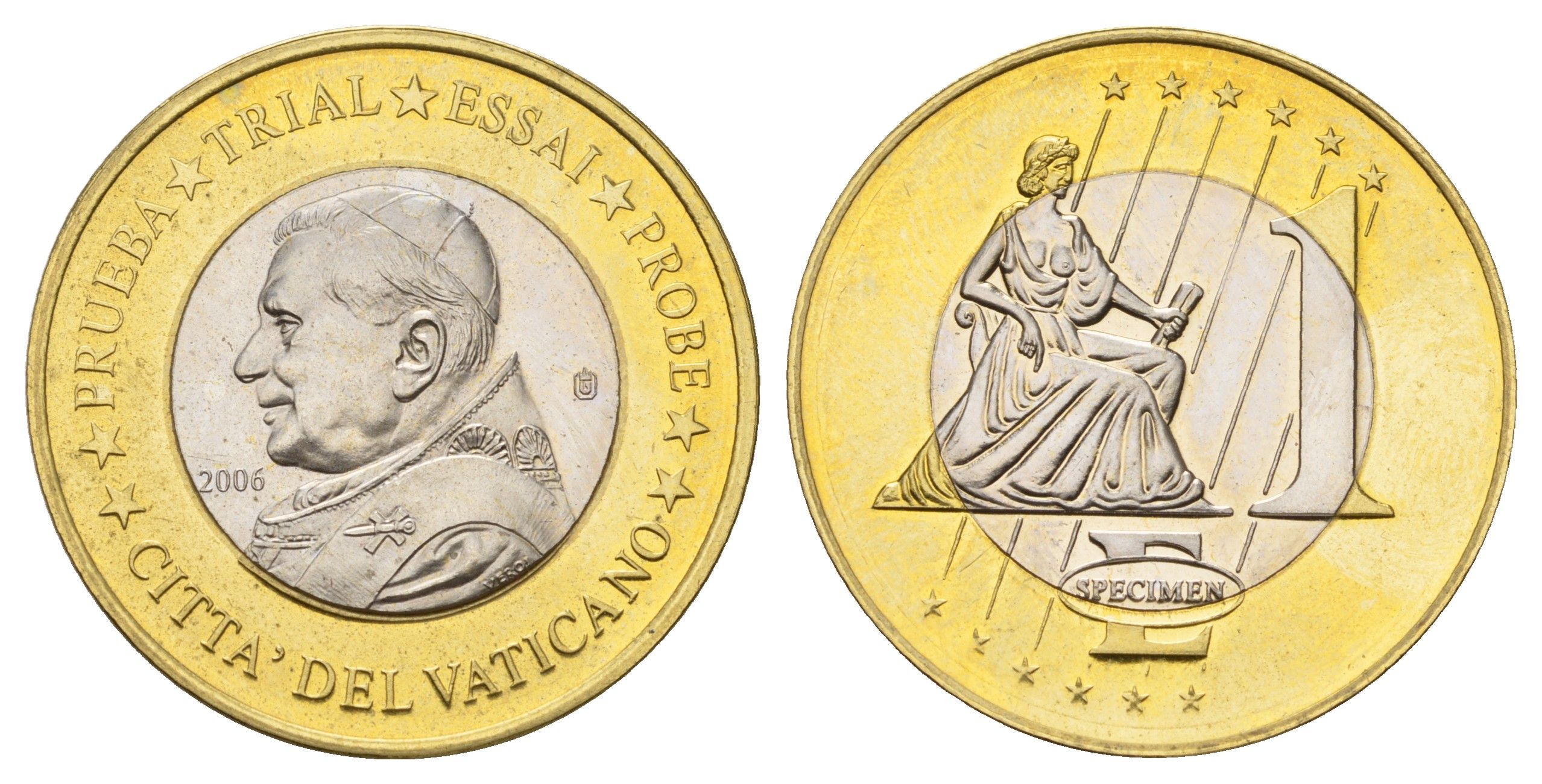 Ватикан европробник - 1 евро 2006 диаметр 32,5 мм, вес 21 гр биметалл PROOF 4537-1225