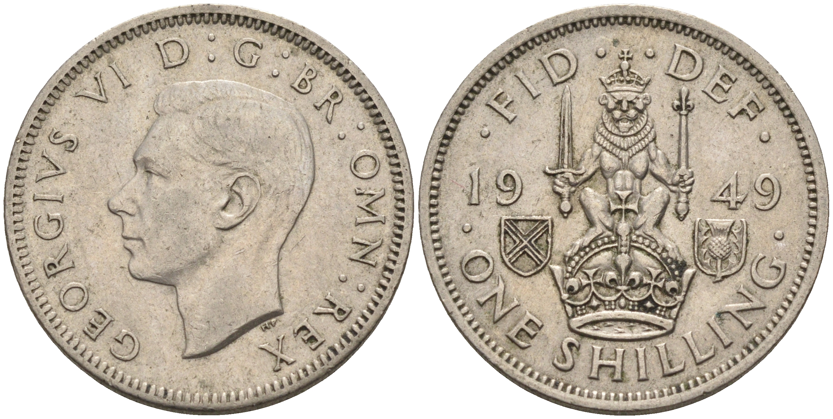 Великобритания 1 шиллинг 1949 Георг VI (1936-1952), Шотландский герб KM 877, Spink 4109 медно-никель    4595-916