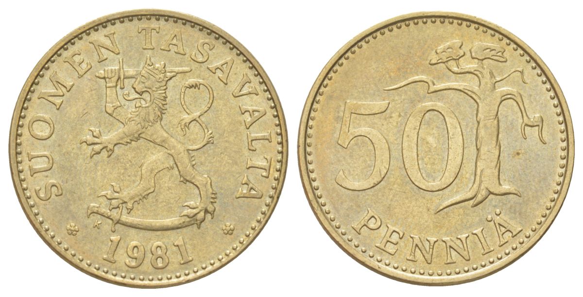 Финляндия 50 пенни 1981 KM 48 алюминиевая бронза aUNC 4628-1046