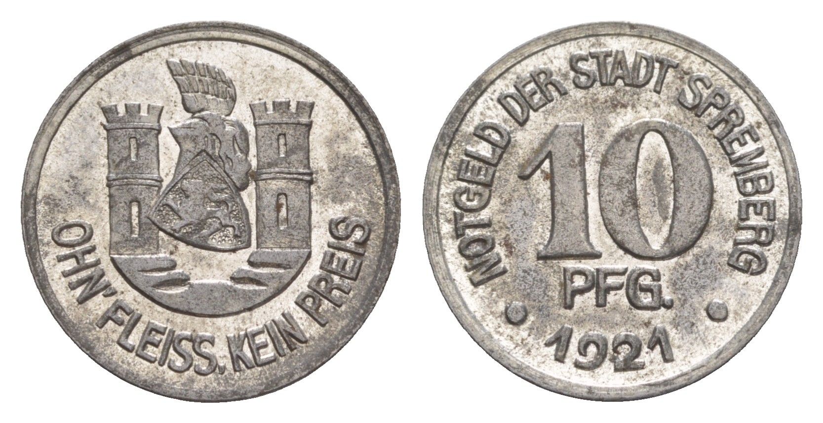 Шпремберг 10 пфеннигов 1921 Funck 514.4, Men05 23830.4, Men18 29804.4 железо 4643-1047