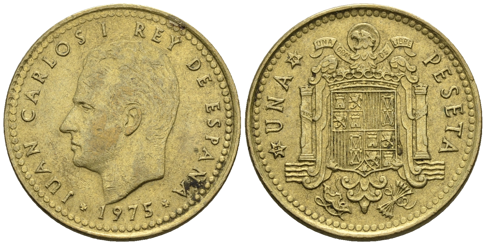 Испания 1 песета 1975 (78) Хуан Карлос I (1975-2014) KM 806 алюминиевая бронза 85-713