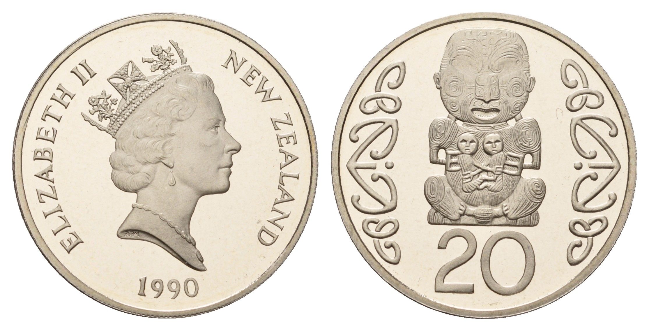 Новая Зеландия 20 центов 1990 Елизавета II (1952-2022), идол Пукаки KM 81 медно-никель PROOF 3711-115