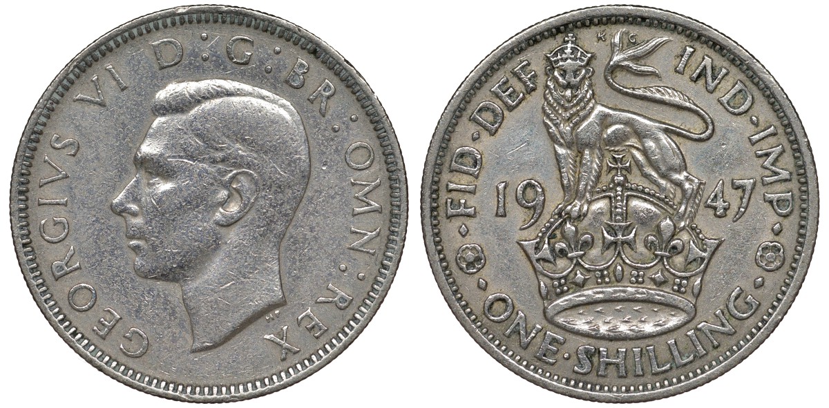 Великобритания 1 шиллинг 1947 Георг VI (1936-1952), Английский герб KM 863, Spink 4103 медно-никель 4122-526