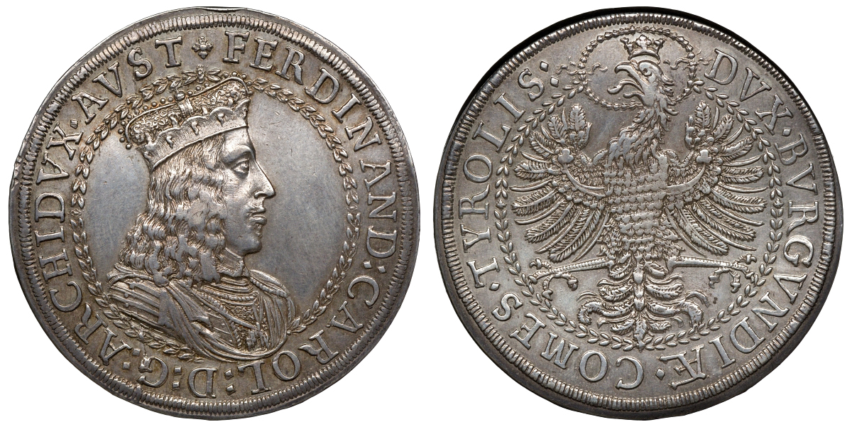 Австрия, Священная Римская империя 2 талера 1654 Эрцгерцог Фердинанд Карл (1632-1662) Dav. 3365 серебро 10-002-60