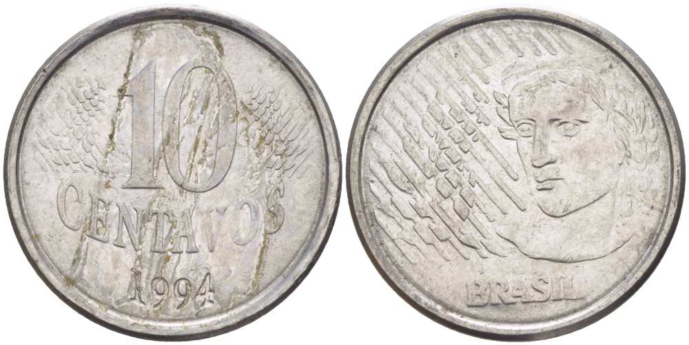 Бразилия 10 сентаво 1994 голова свободы KM 633 нержавеющая сталь 56-944