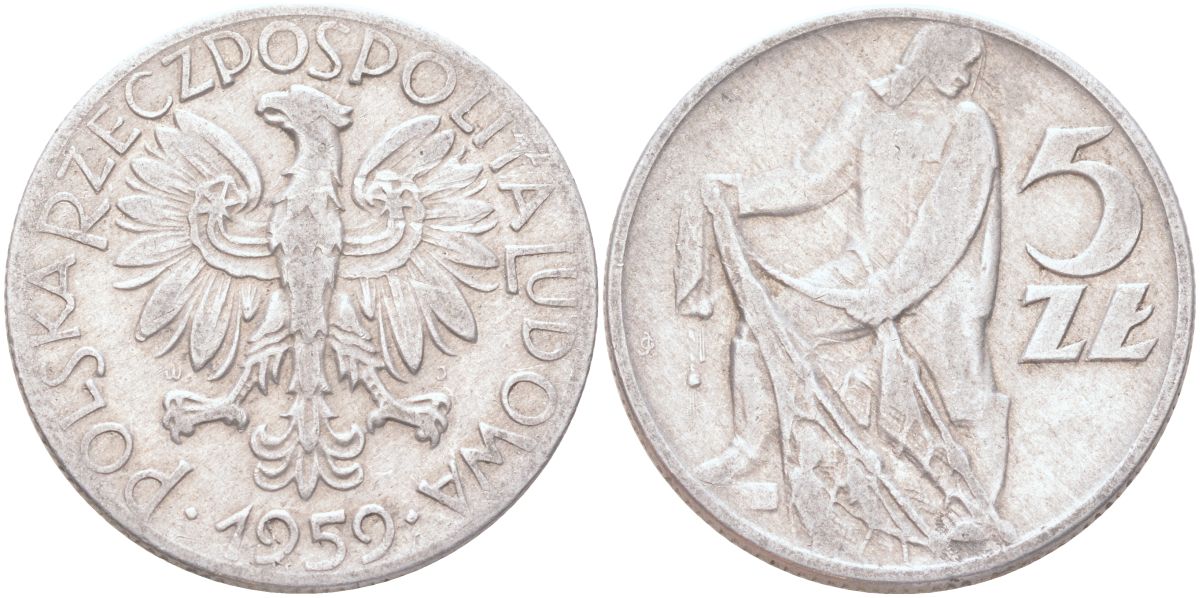 Польша 5 злотых 1959 Y A46 алюминий 4122-841