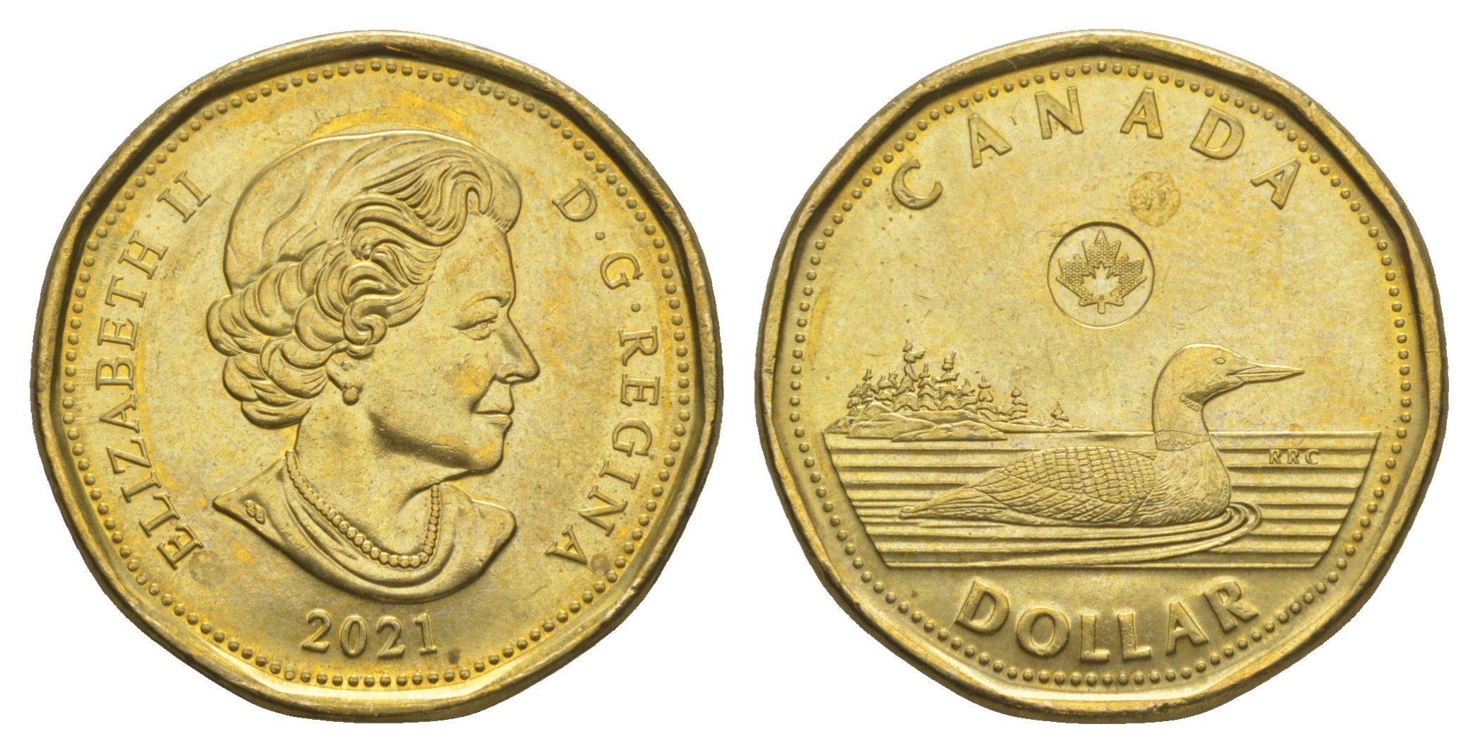 Канада 1 доллар 2021 Leaf, Елизавета II (1952-2022), утка KM 1255 сталь плакированная латунью UNC 4637-1015