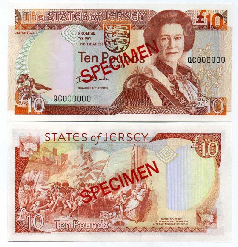 Джерси 5, 10, 20 и 50 фунтов 2000 Елизавета II (1952-2022), образец, SPECIMEN Pick 27s, 28s, 29s, 30s бумага UNC (пресс) 451-20-1