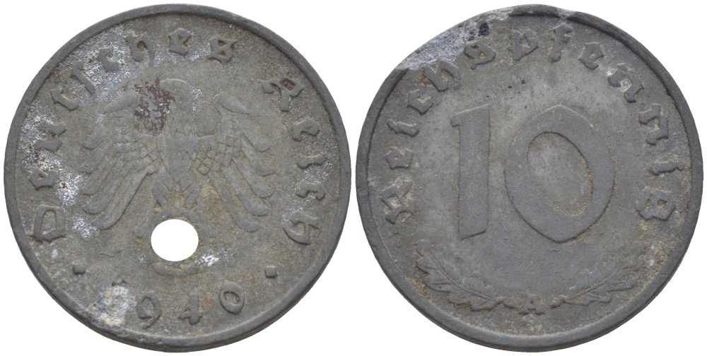 ГЕРМАНИЯ 10 РЕЙХСПФЕННИГОВ 1940 A KM 101, J. 371 цинк 212-815