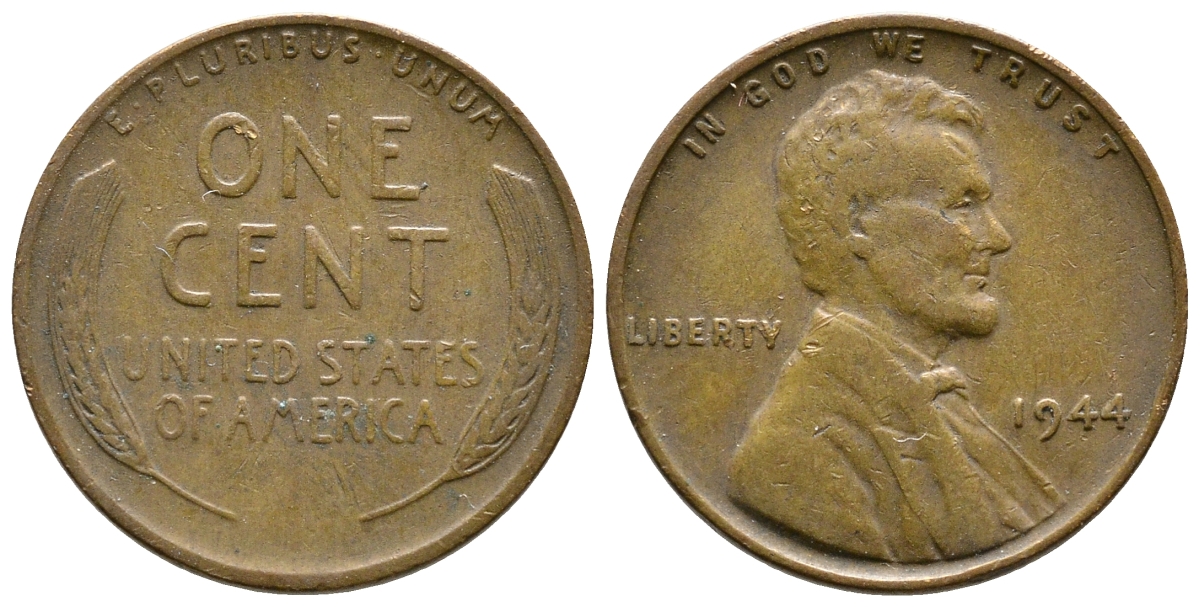 США 1 ЦЕНТ 1944 ЛИНКОЛЬН KM А132 медь цинк 61-1122