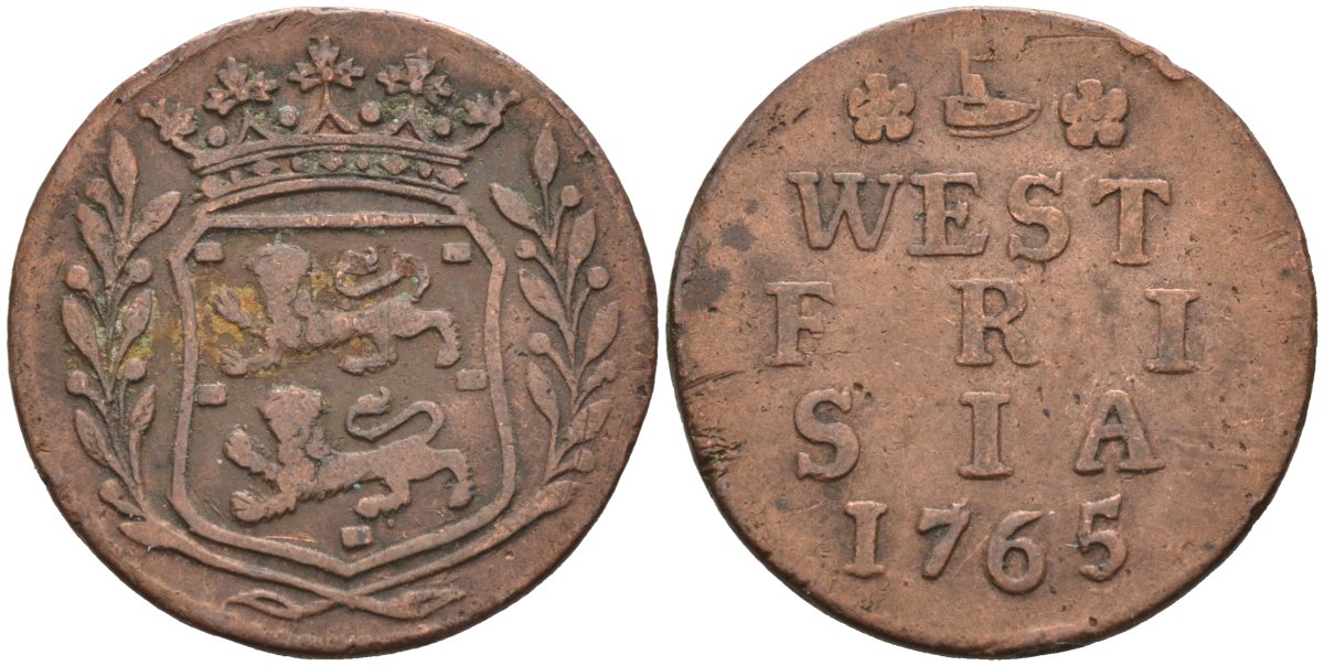 Западная Фризия (West Frisia), Нидерланды 1 дуит 1765 KM 125 медь 4577-213