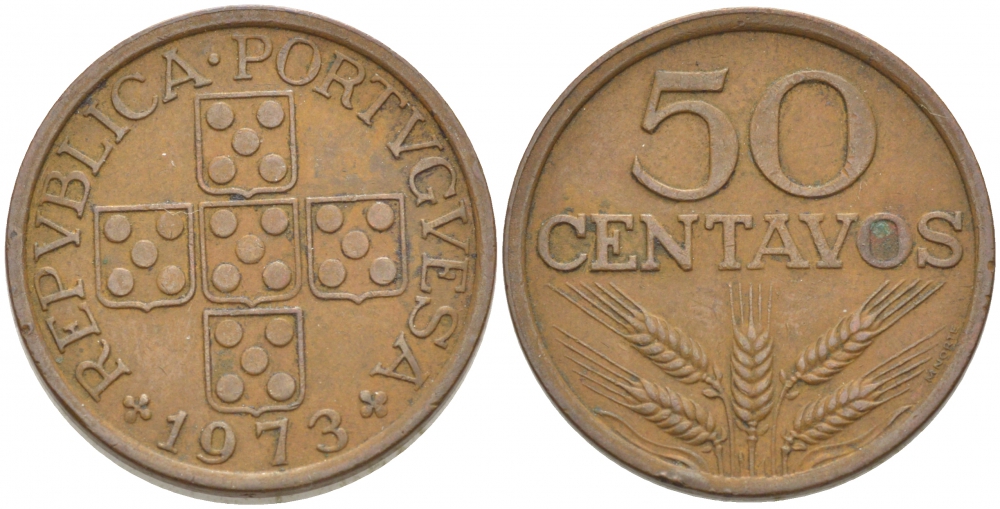 Португалия 50 сентаво 1973 KM 596 бронза 3718-443