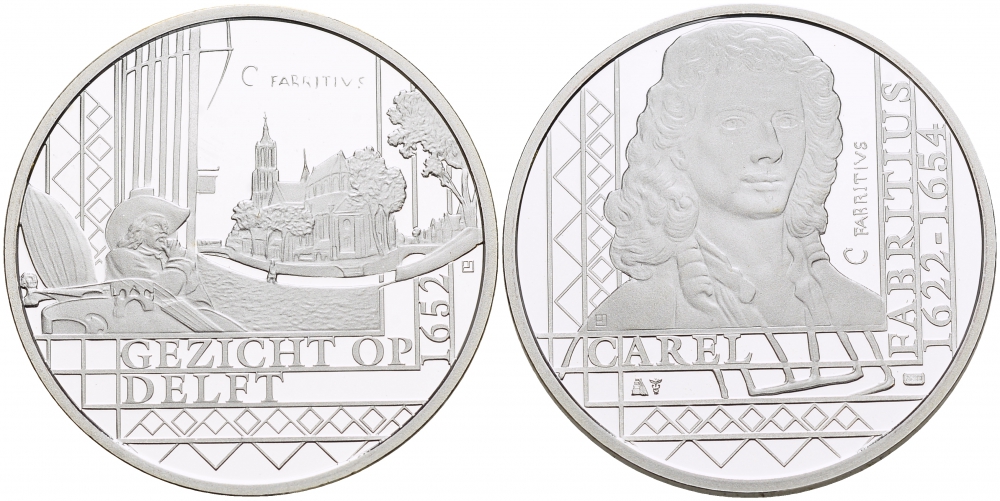 НИДЕРЛАНДЫ МЕДАЛЬ КАРЕЛ ФАБРИЦИУС (1622-1654), КАРТИНА ВИД ДЕЛФТА 1652 ГОД, ДИАМЕТР 30 мм., ВЕС 9,42 гр. медно-никель 1087-2-32