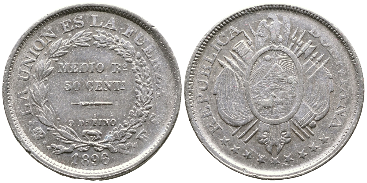 Боливия 50 сентаво 1896 ES KM 161.5 серебро 1525-1122
