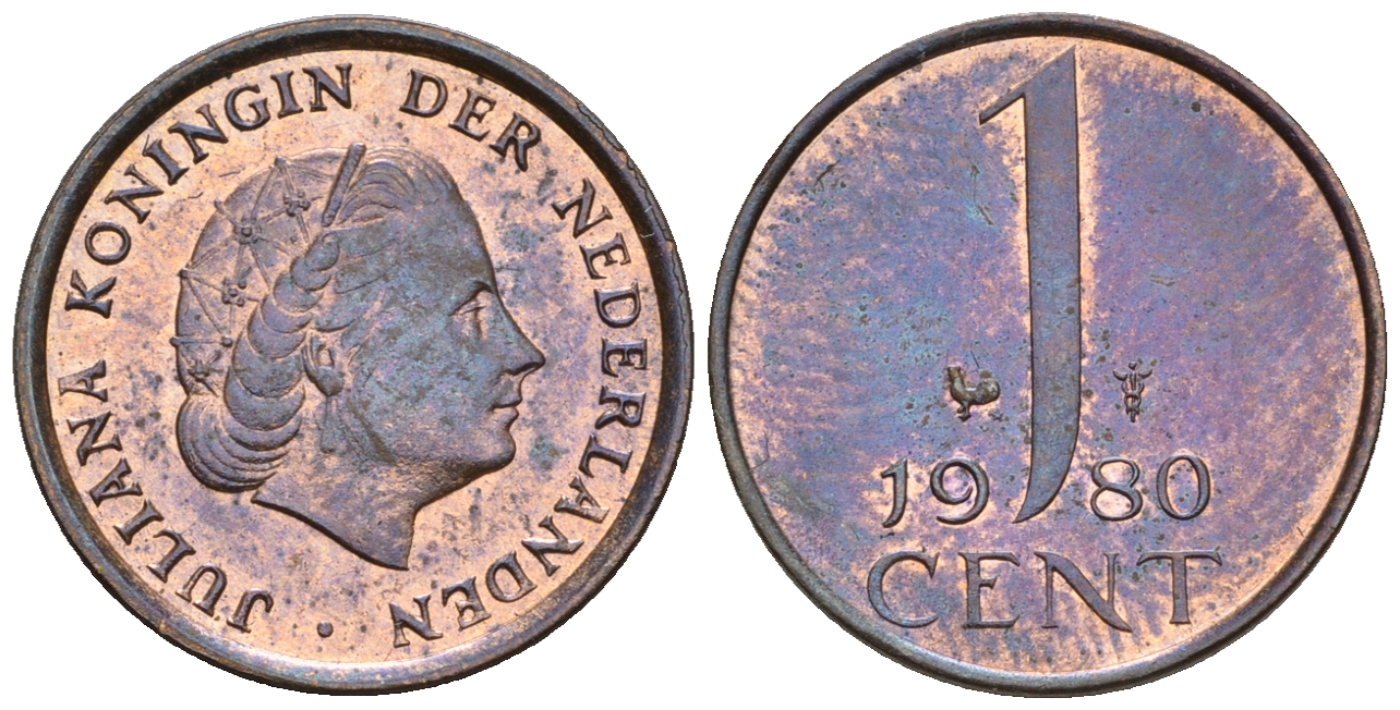 Нидерланды 1 цент 1980 Юлиана (1949-1980) KM 180 бронза UNC 220-529