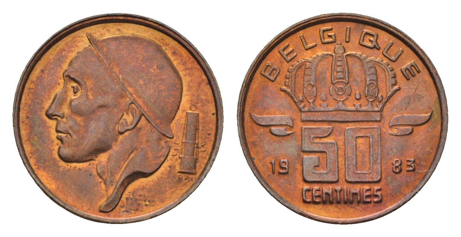 Бельгия 50 сантимов 1983 Belgique, Бодуэн I (1951-1993) KM 148 бронза UNC 4685-162