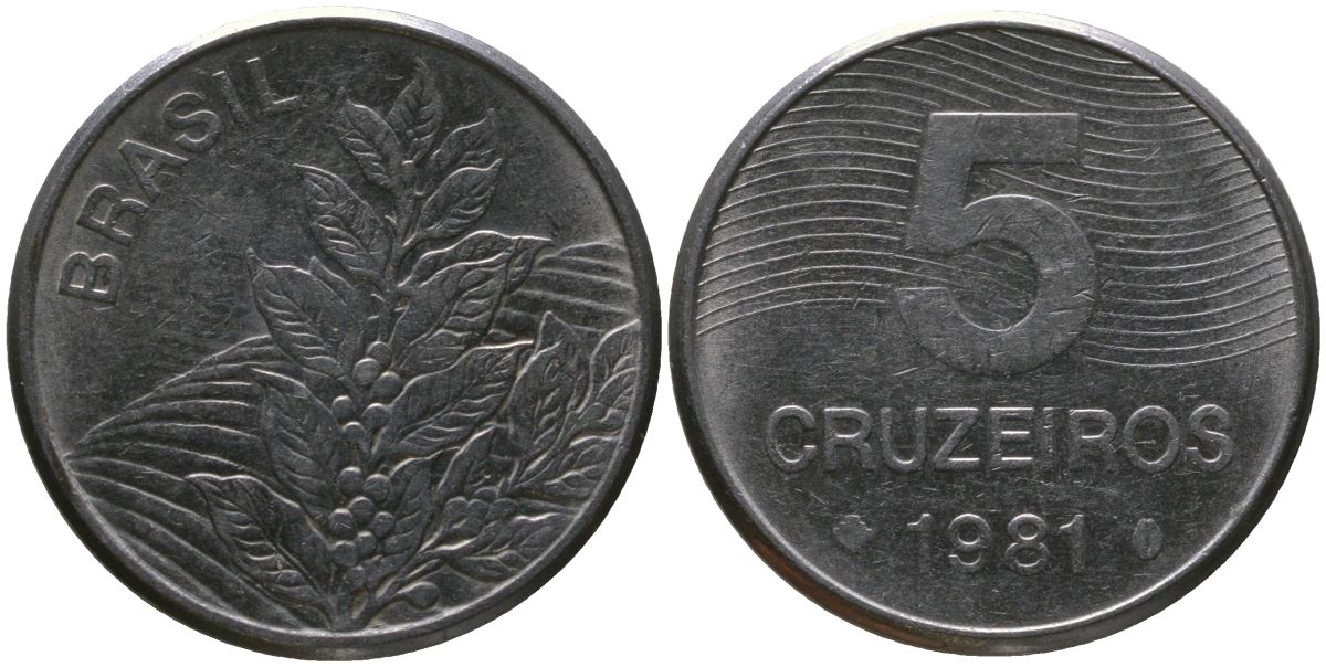 Бразилия 5 крузейро 1981 KM 591, Schon 100 нержавеющая сталь 4514-316