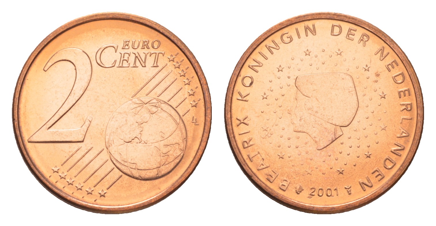 Нидерланды 2 евроцента 2001 Беатрикс (1980-2013), из ролла KM 235 сталь плакированная медью  UNC  M65-04