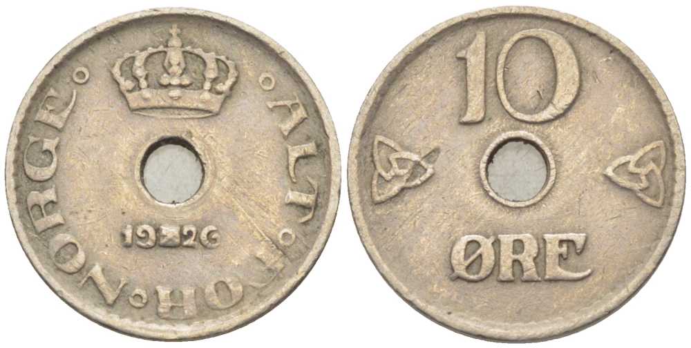 НОРВЕГИЯ 10 ЭРЕ 1926 ХОКОН VII (1905-1957) KM 383 медно-никель 116-1062