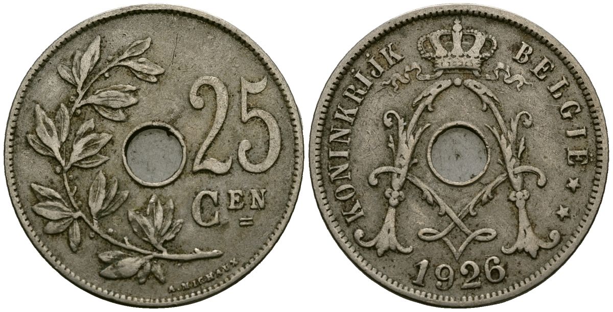 Бельгия 25 сантимов 1926 BELGIE KM 69 медно-никель 4172-122