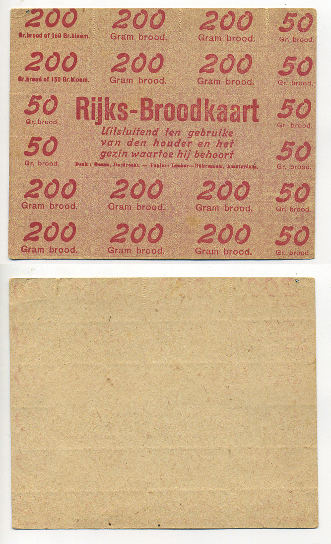 Нидерланды хлебные карточки 1944-1948 красная печать бумага 6317-33-1-2