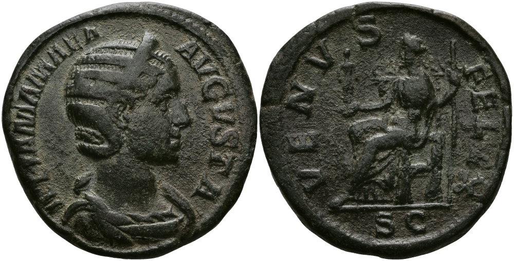 Римская Империя сестерций 224 Юлия Мамея, мать Александра Севера VENVS FELIX Венера, Рим Good Very fine 20,44 гр RIC 701 бронза 1073-8-12