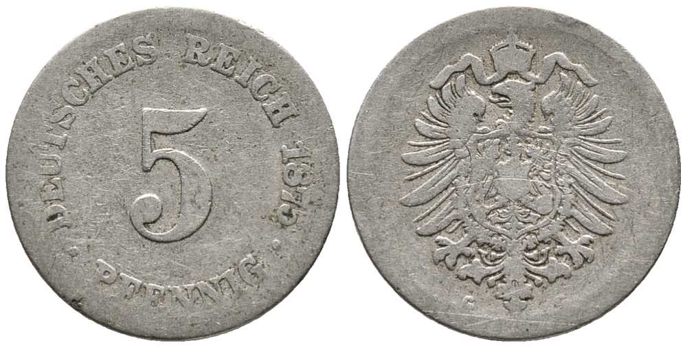 ГЕРМАНИЯ 5 ПФЕННИГОВ 1875 G, СТАРОГЕРБОВКА KM 3, J. 3 медно-никель 39-358