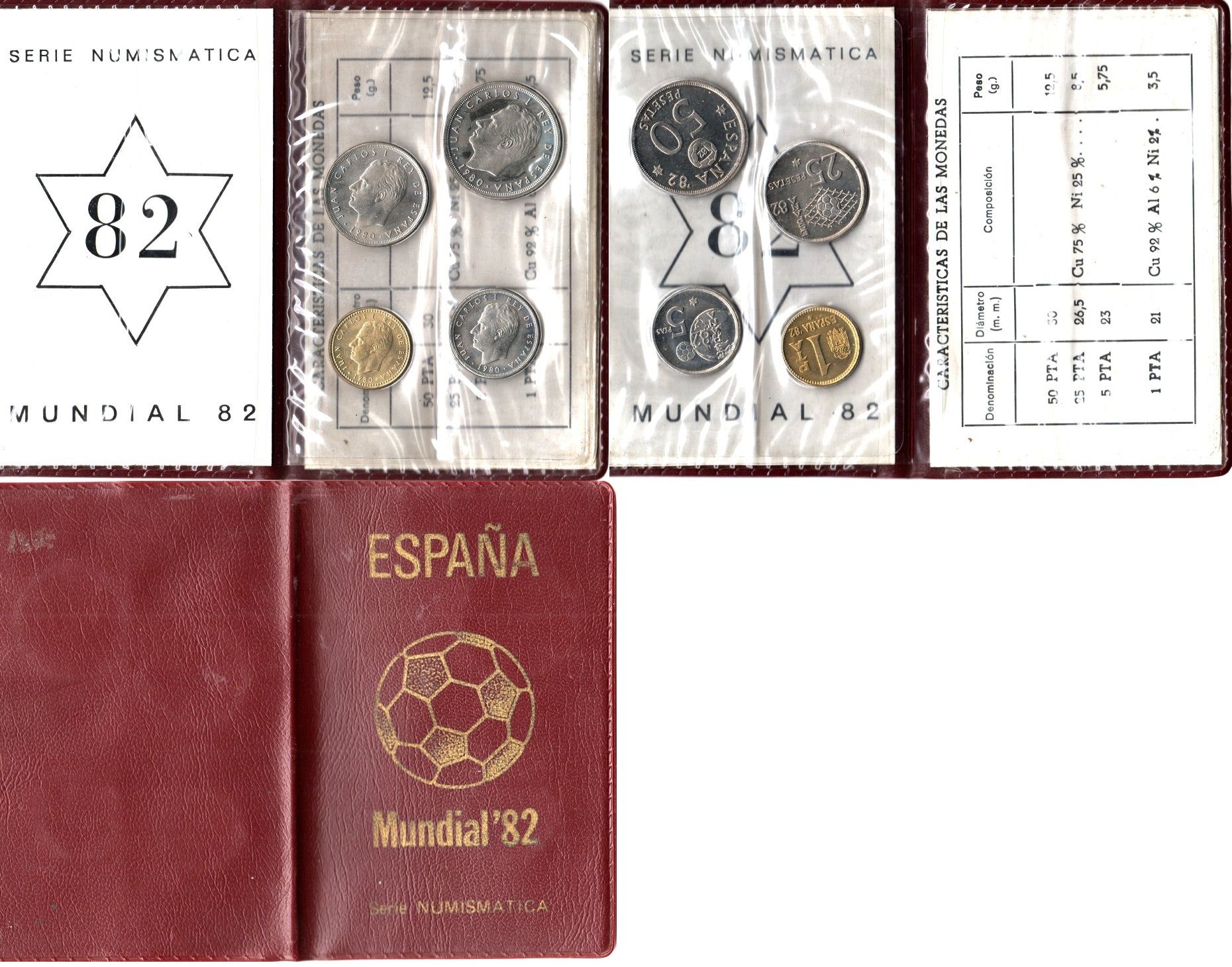 Испания официальный набор из 4 монет (1, 5, 25 и 50 песет) 1980 (1982) чемпионат мира по футболу в Испании 1982 года KM MS11a (816, 817, 818 и 819) UNC 8-2-05-39