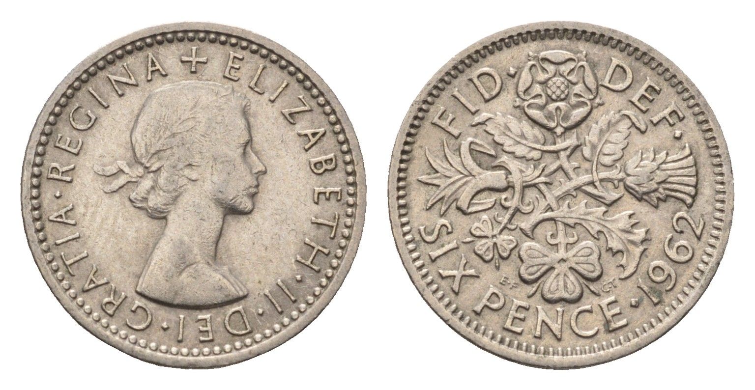 Великобритания 6 пенсов 1962 Елизавета II (1952-2022) KM 903, Spink 4149 медно-никель 4696-828