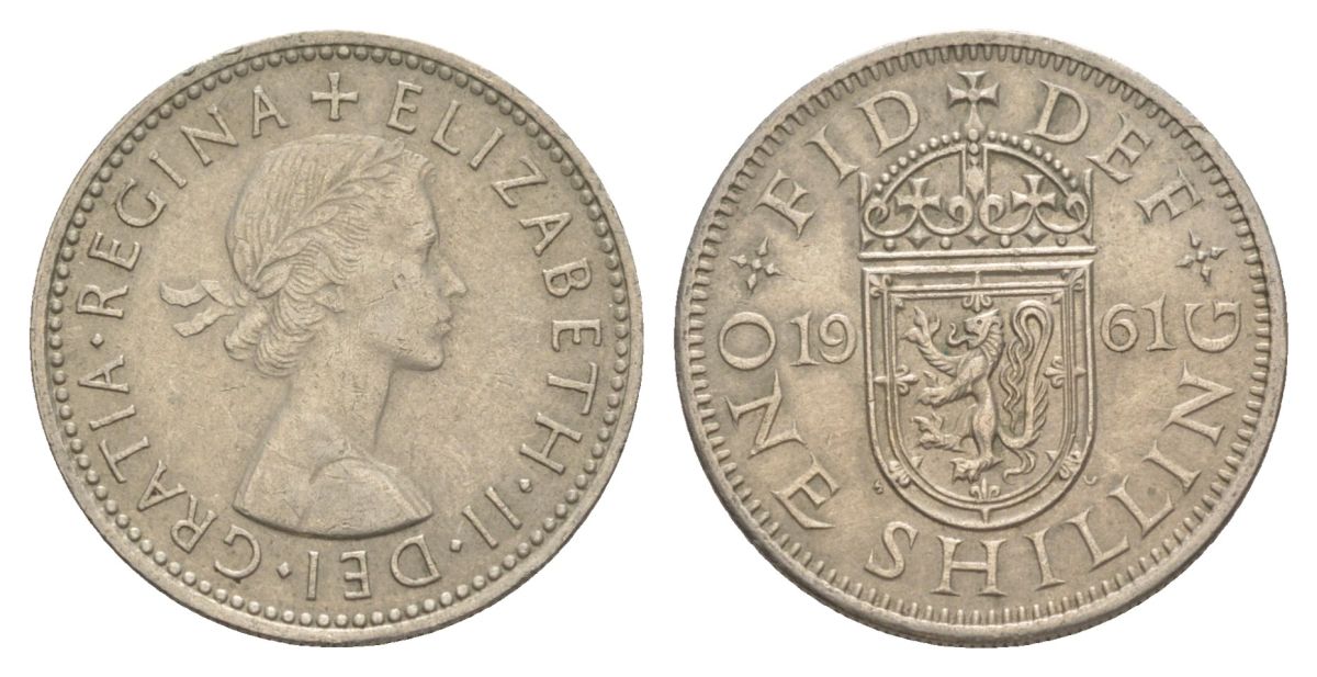 Великобритания 1 шиллинг 1961 Елизавета II (1952-2022), Шотландский герб KM 905, Spink 4148 медно-никель UNC 4631-1253