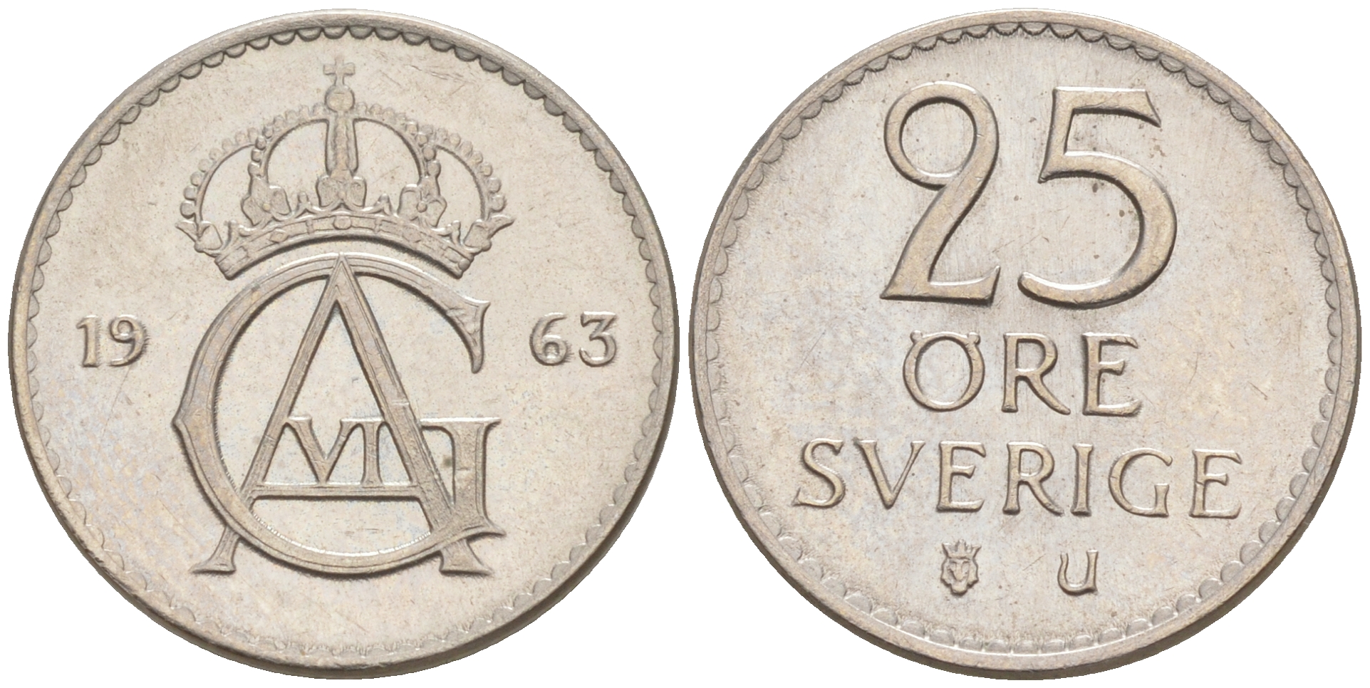 Швеция 25 эре 1962 Густав VI Адольф (1950-1973) KM 836 медно-никель UNC 187-835
