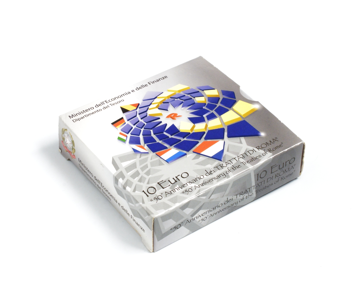 Италия 10 евро 2007 50 лет Римскому договору KM 295 серебро PROOF 2-4-2-23