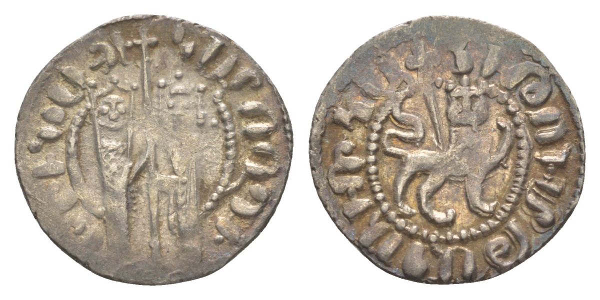 Киликийская Армения трам 1226-1271 Хетум I и царица Забель, держат крест/лев с патриаршим крестом  серебро    1516-824