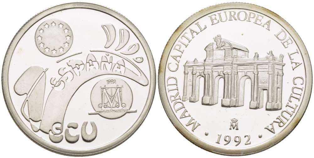 Испания 1 экю 1992 Мадрид - столица европейской культуры X M8 серебро  PROOF   1080-9-71