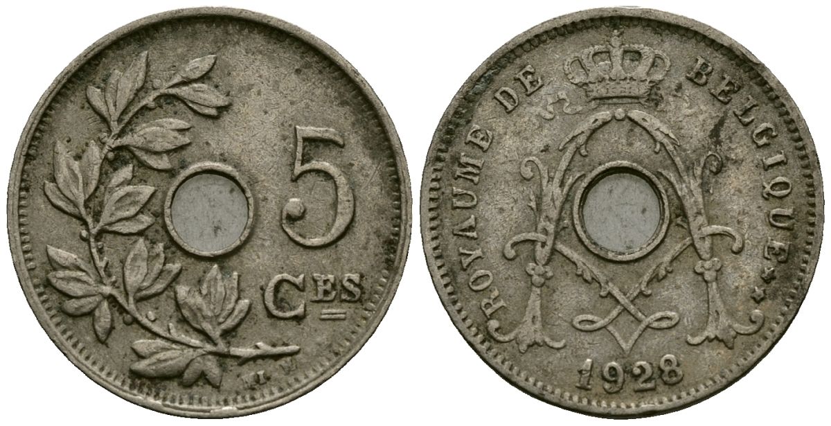 Бельгия 5 сантимов 1928 Belgique KM 66 медно-никель 4173-567