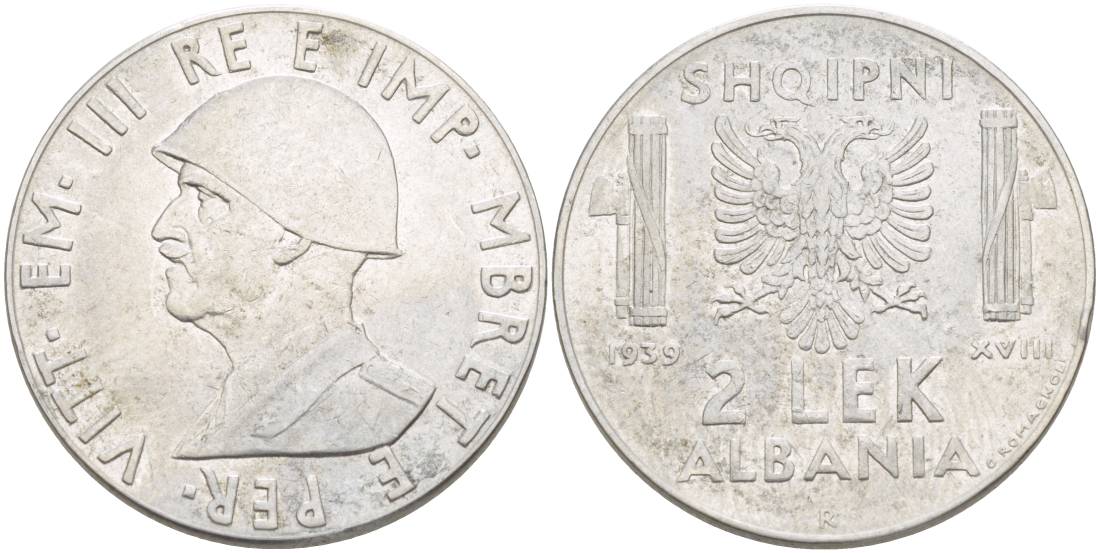 Албания 2 лека 1939 R, год XVIII, Итальянская оккупация, вторая мировая KM 32 нержавеющая сталь 4179-245