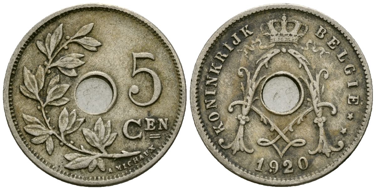 Бельгия 5 сантимов 1920 Belgie KM 67 медно-никель 4173-221