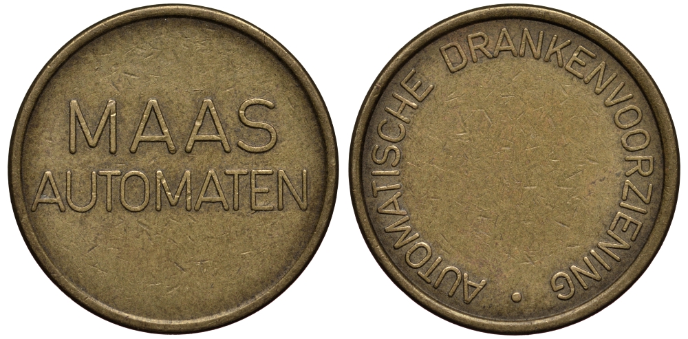 НИДЕРЛАНДЫ КОФЕЙНЫЙ ЖЕТОН ND MAAS AUTOMATEN, AUTOMATISCHE DRANKENVOORZIENING жёлтый металл 4182-114