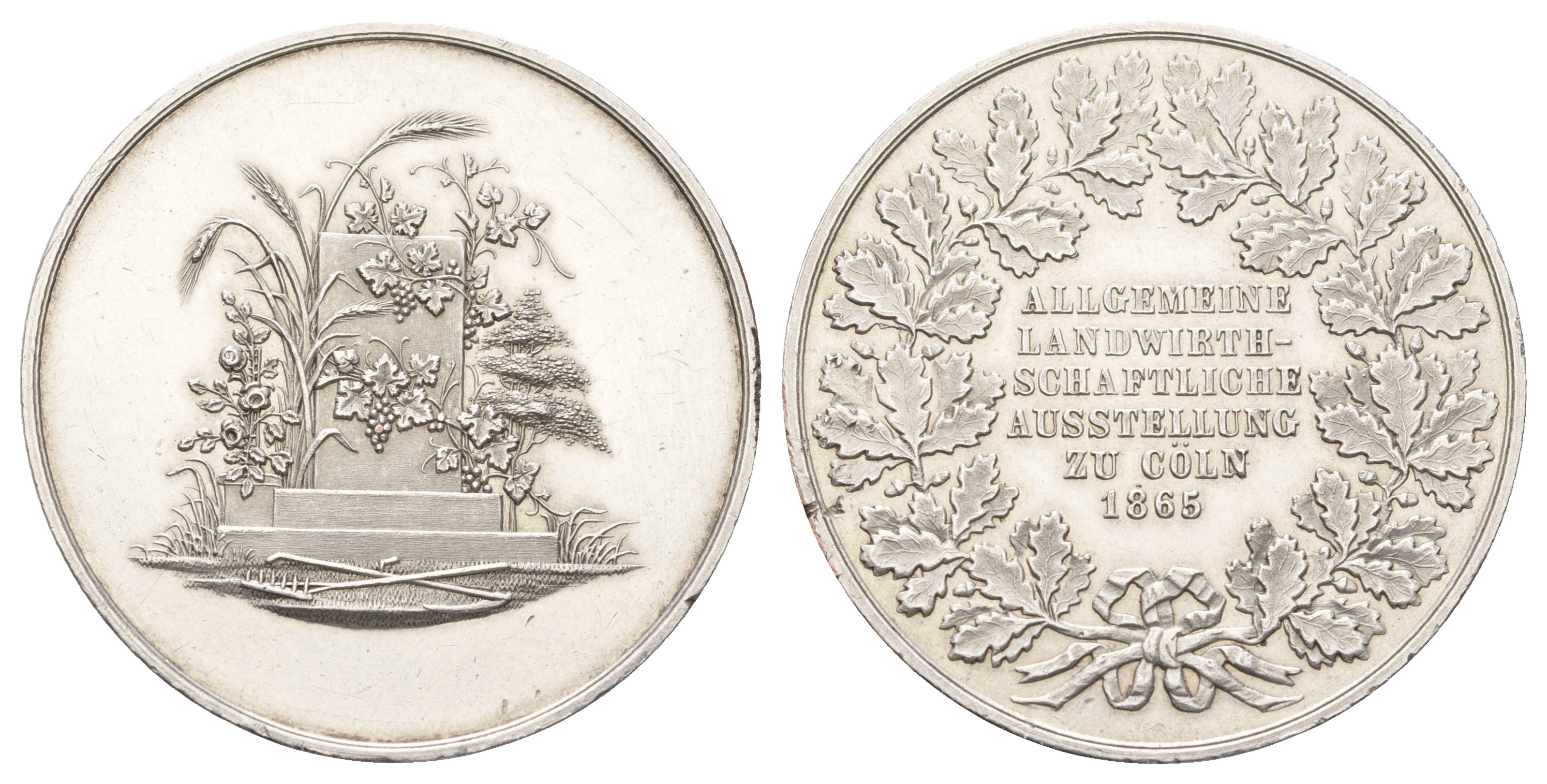 Германия медаль 1865 выставка в Кельне, 41 мм., 36,3 гр. Weiler 2545 серебро 00-1067-8-12