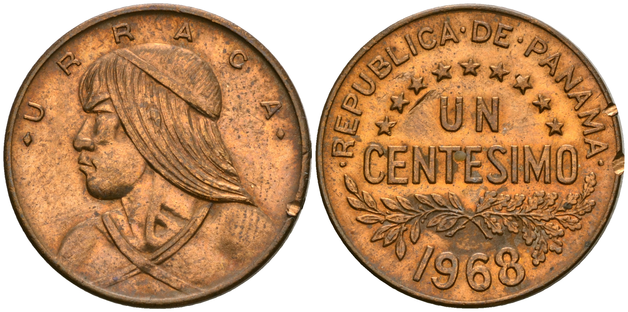 Панама 1 сентесимо 1968 Уррака KM 22 бронза 4608-656