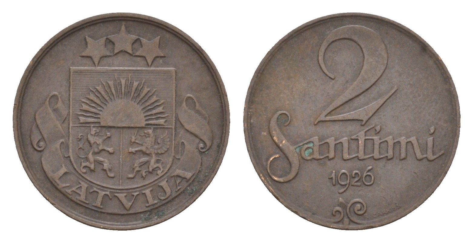 Латвия 2 сантима 1926 KM 2 бронза 4658-1146