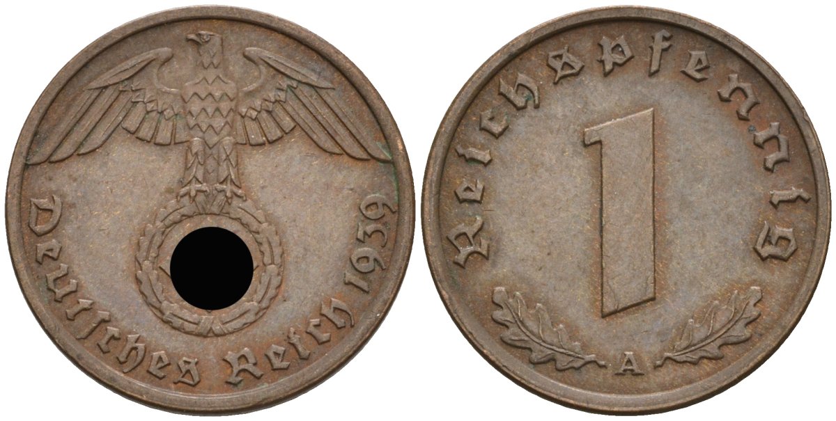 Германия 1 рейхспфенниг 1939 A KM 89, J 361 бронза 4396-1637
