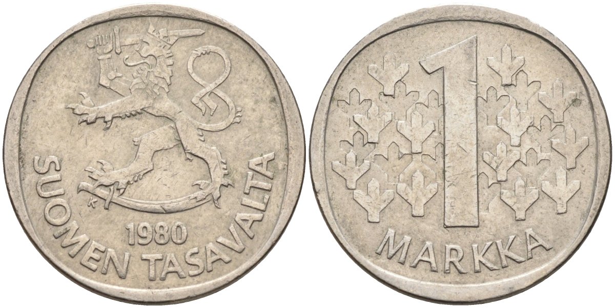 Финляндия 1 марка 1980 KM 49а медно-никель 4586-653