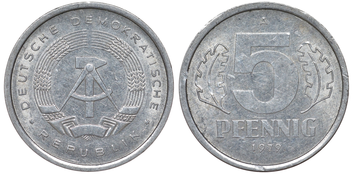 ГДР 5 ПФЕННИГОВ 1979 А алюминий 62-357