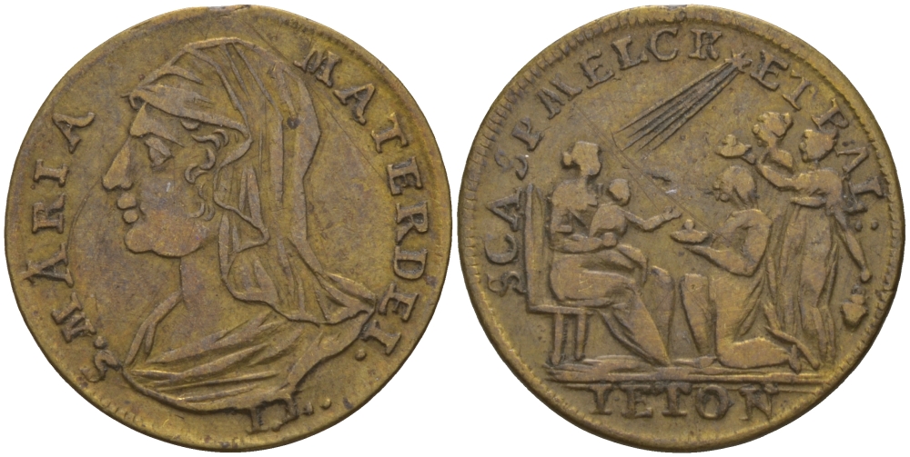 ЕВРОПА ЖЕТОН ND БОЖЬЯ МАТЕРЬ МАРИЯ, СЦЕНА ПРИНЯТИЯ ВОЛХВОВ, РЕЛИГИОЗНЫЙ ЖЕТОН, ДИАМЕТР 20 ММ. латунь 99-434