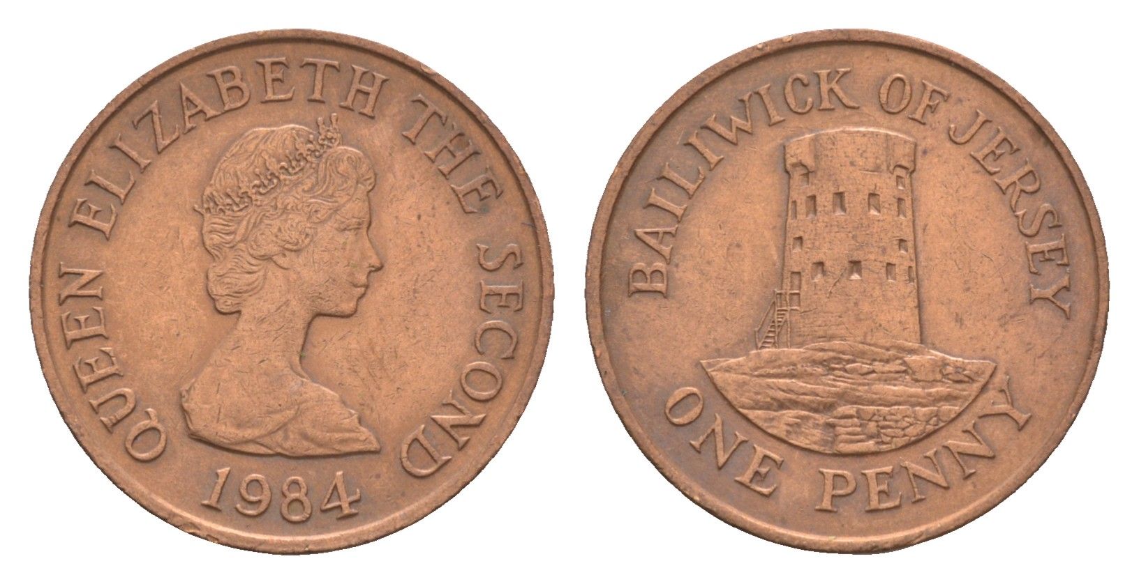 Джерси 1 пенни 1984 Елизавета II (1952-2022), башня Святого Клемента KM 54 бронза 4659-615