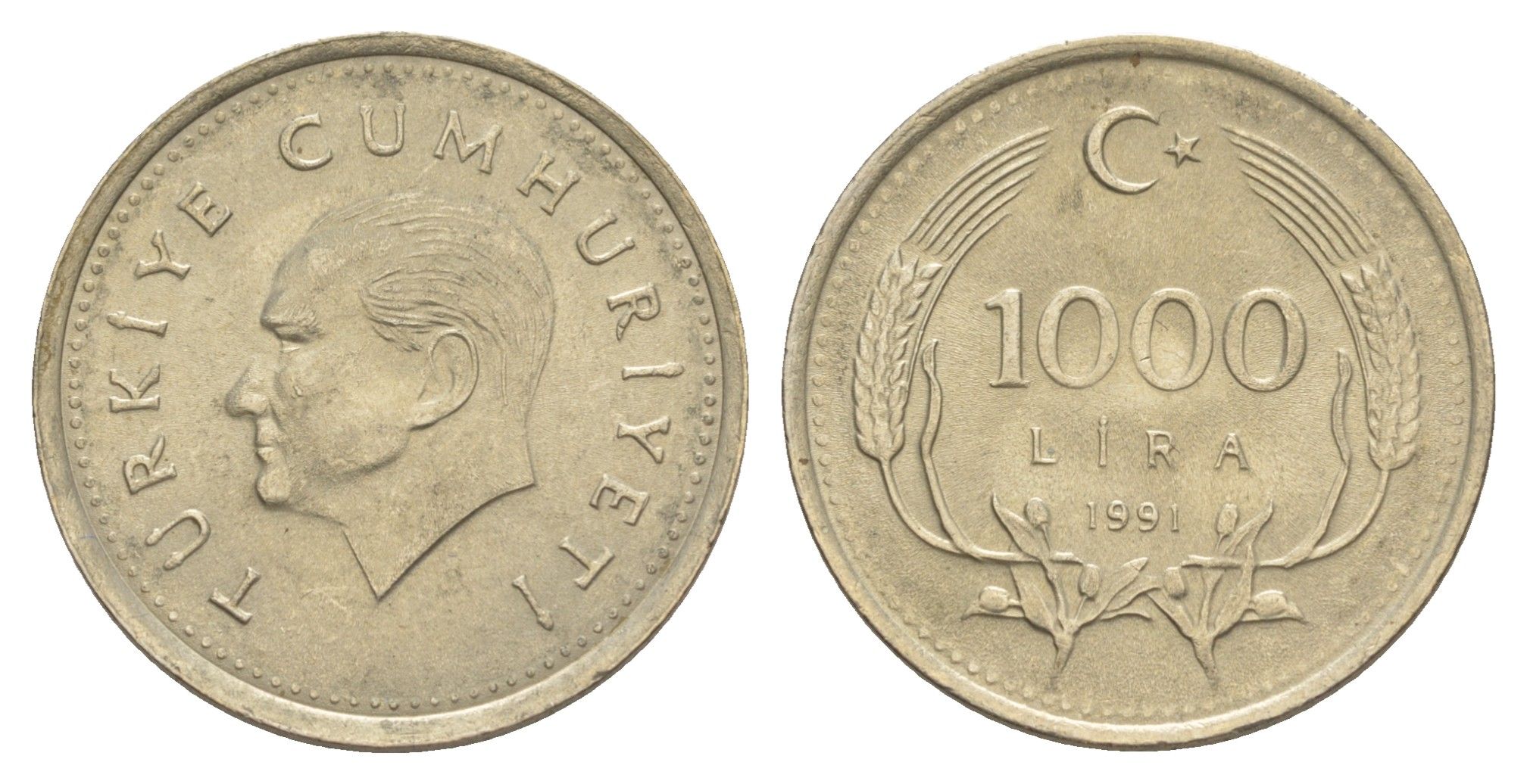 Турция 1000 лир 1991 Кемаль Ататюрк KM 997 медь цинк никель 4648-845